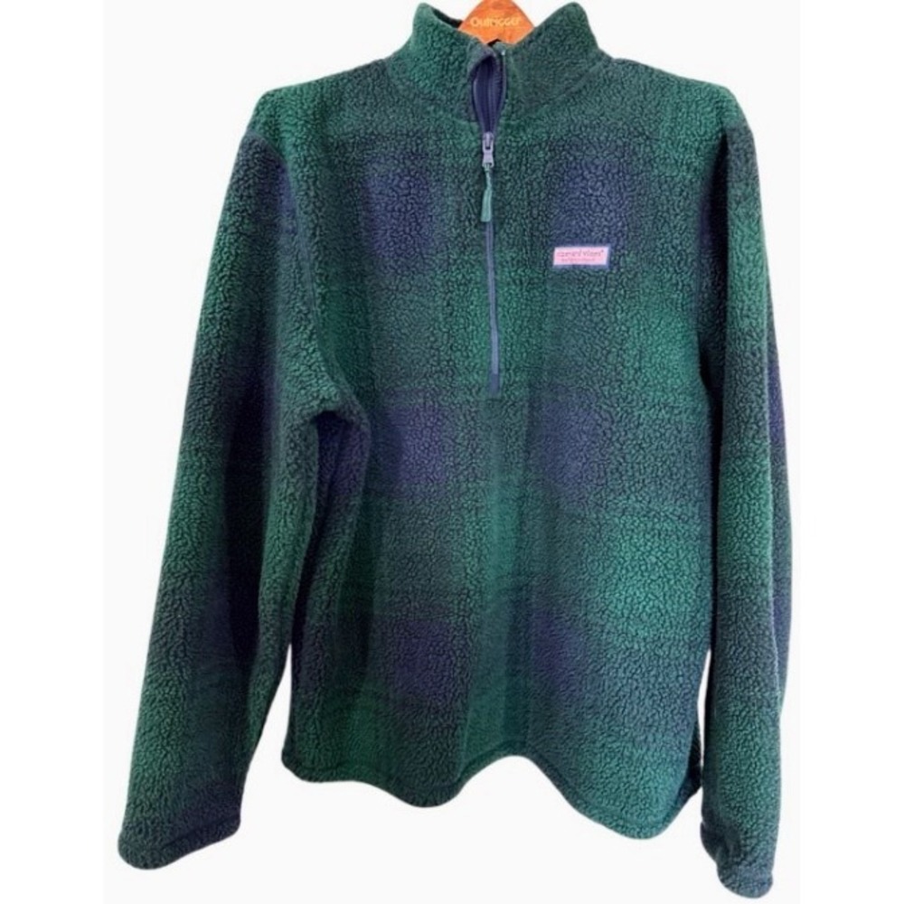 Vineyard Vines Women's Large Blackwatch Sherpa Half Zip Plaid Fleece Preppy - Picture 2 of 14